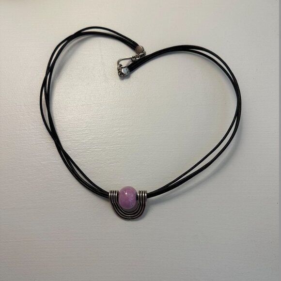 Purple and Silver Stone Black Chord Necklace - Picture 2 of 3